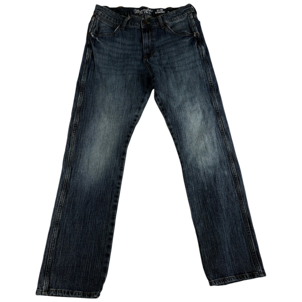Wrangler Retro Slim Fit Straight Leg Jeans Mens 31 Blue Cotton Stretch Dark Wash